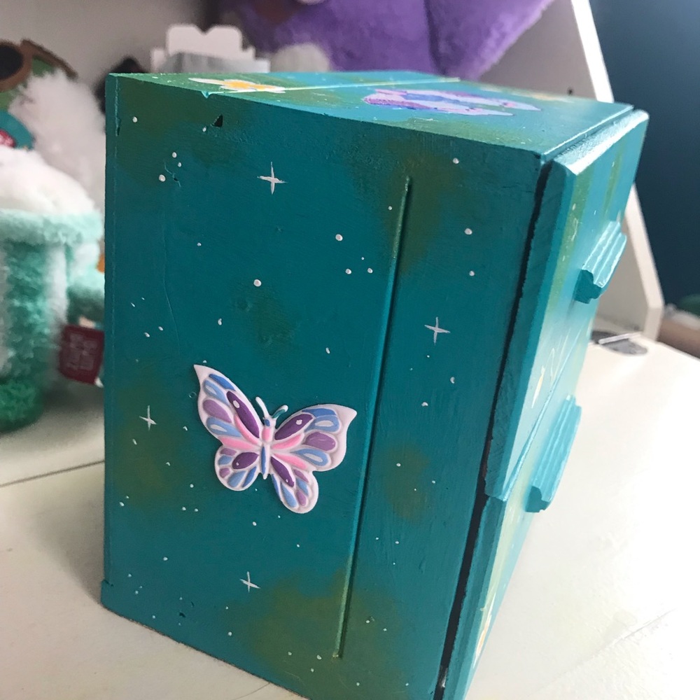 Hand-Painted Teal Jewelry Box with Floral Accents - Picture 4 of 7